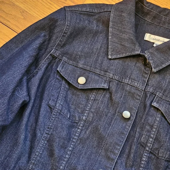 Croft & Barrow Casual Jean Jacket, Womens Plus 1X Dark Wash Denim - Picture 8 of 13